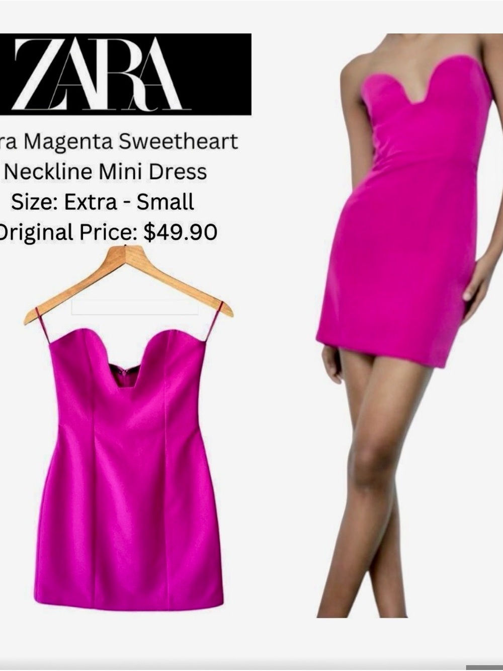 Zara Hot Pink Sweetheart Mini Dress